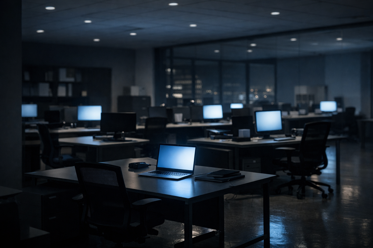 静かな夜のオフィス